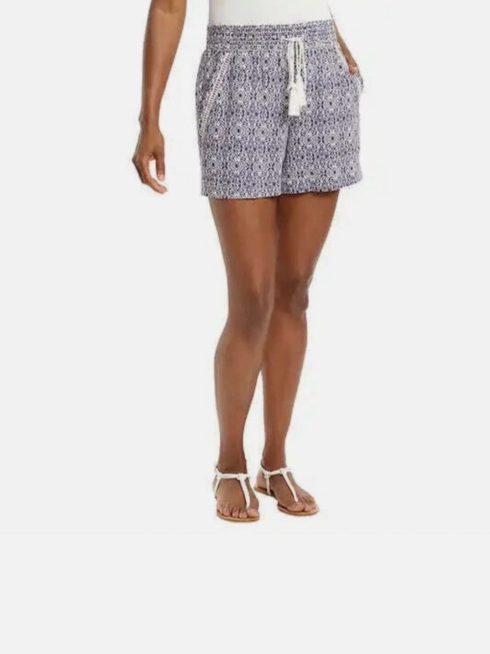 Briggs New York Navy & White Printed Tassel Drawstring Athletic Shorts